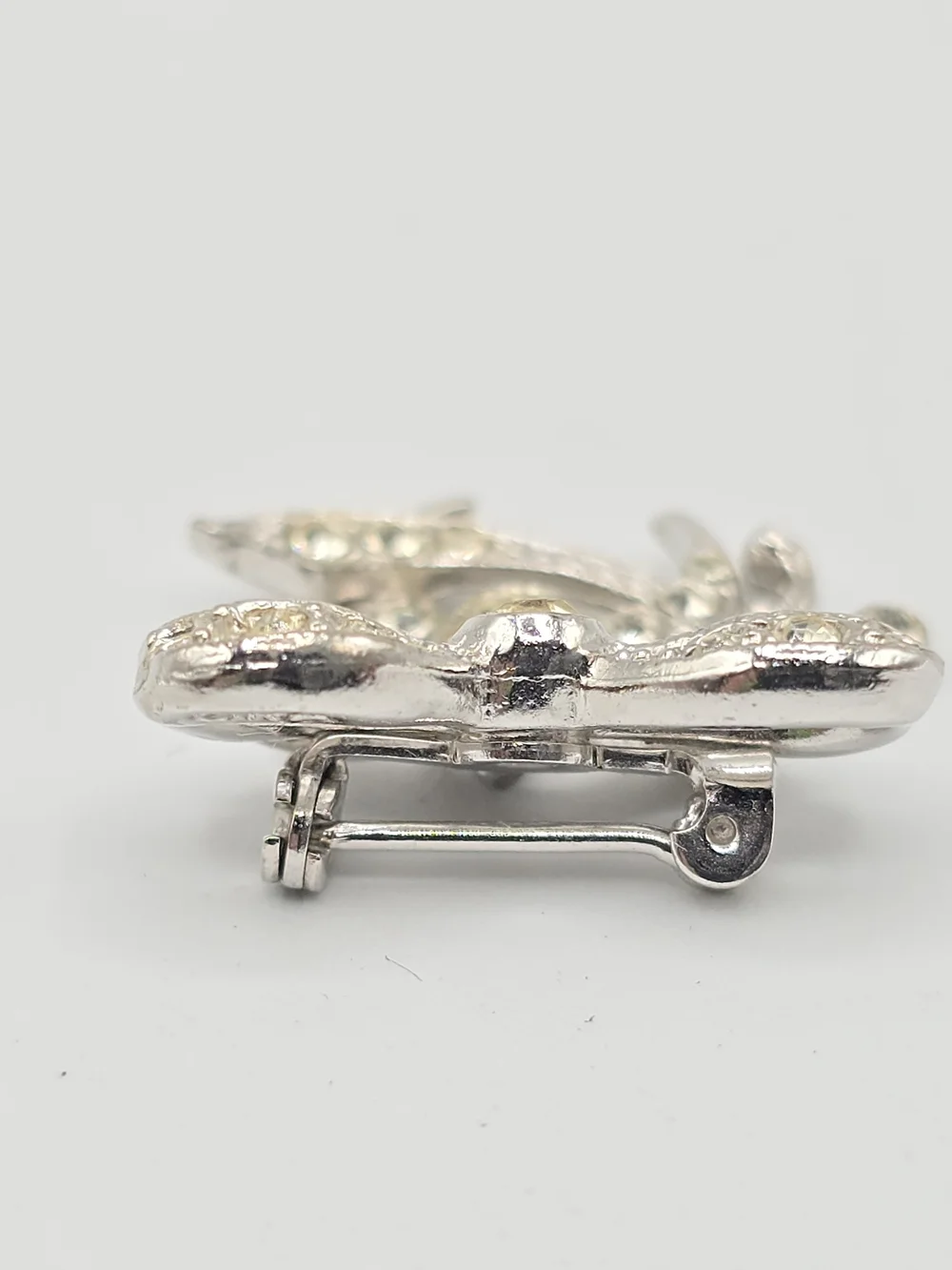 Vintage ORA Rhinestone Bow Shriners Scimitar Dangle Brooch Silver Tone Pin 1